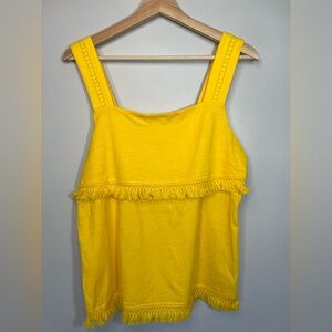 NWT J Crew Yellow Cotton Fringe Embroidered Tank Top Women’s Medium